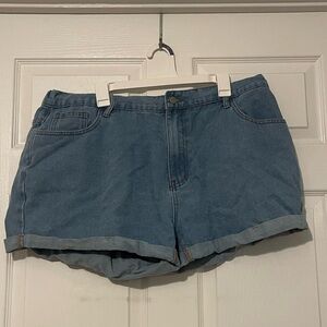 Denim Blue Jean Cuffed Shorts with Stretch Waistband